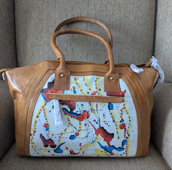 Sharif Artistic Expressions Tan and White Women's Bag, NWT - Picture 2 of 9